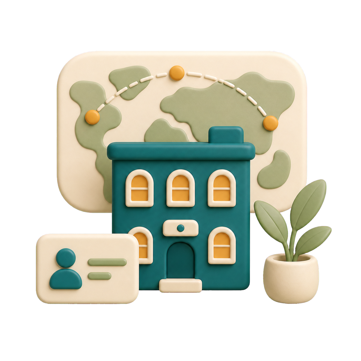 Clay illustration of a company connected to a contact and global signals