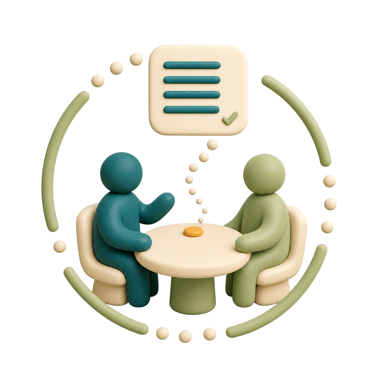 Clay illustration of an in-person conversation becoming a transcript